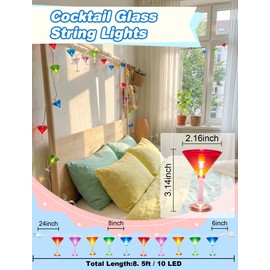 Romasaty Cocktail Glass String Lights, 8.5Ft Tropical Beach Themed Wine Glass String Lights with 10 LED Cup Lights, Plug in Summer Patio Fairy Lights for Camp Tent Holiday Party Garden Bedroom