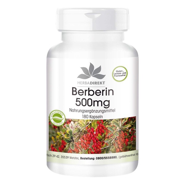 Berberina HCl 500mg + Zinco - altamente dosata - vegana - 180 capsule | HERBADIREKT by Warnke Vitalstoffe