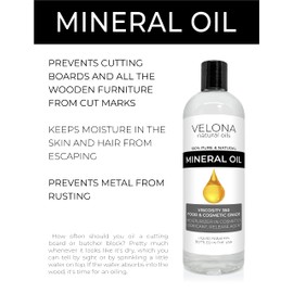 Velona Food Grade Mineral Oil 350 Viscosity NF USP Grade - 4 oz | for Cutting Boards, Countertops and Butcher Blocks, Stainless Steel, Knife, Tool, Machine, and Equipment | Made in The USA