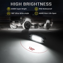 16 Pods Alloy Pure White LED Rock Lights for Trucks Trailer Offroad Pickup Boats Fender, IP68 Waterproof Shockproof 6500K 24LEDs Super Bright Aluminum White Underglow Kit with Switch Wiring Harness