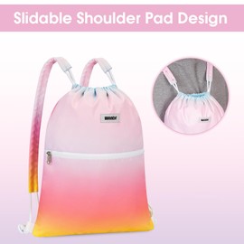 WANDF Drawstring Backpack with Shoulder Pad String Bag Sackpack Cinch Water Resistant Nylon for Gym Shopping Sport Yoga (Rainbow)