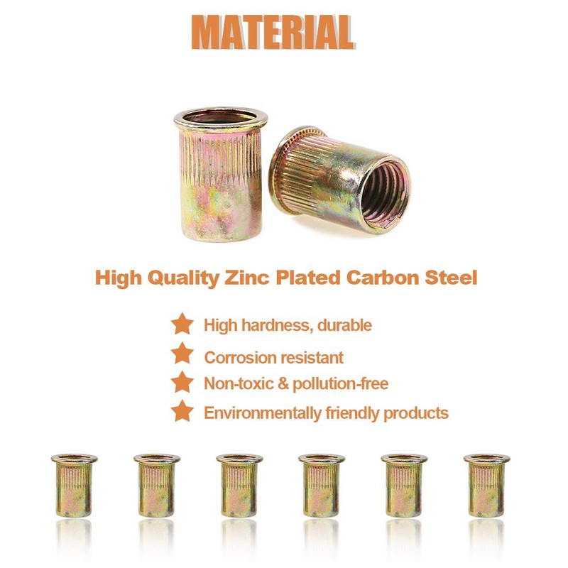 Keadic 100Pcs M8 Rivet Nuts Metric Zinc Plated Rivet Nut