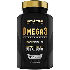 Omega 3 Fish Oil - 180 High Strength Capsules - 990mg EPA & 660mg DHA per Daily Serving - 2 Months Supply - Made in UK