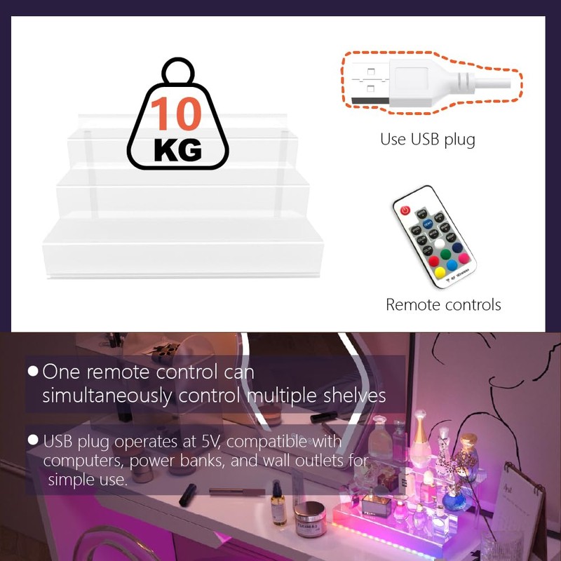 12 IN Clear Display Riser Stand with LED Light， Acrylic