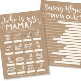 Rustic Baby Shower Games Gender Neutral - 2 Games Double Sided, 25 Baby Animal Matching Baby Shower, 25 Nursery Rhyme Baby Shower Game, Gender Reveal Games For Guests, Baby Shower Party Supplies