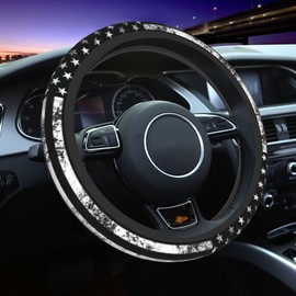 Black American Flag Steering Wheel Cover - Retro America Flag Steering Wheel Car Accessories Universal Vintage USA 15 Inch Steering Wheel Cover Women Men Neoprene Anti Slip Wheel Cover Protector