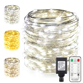 ER CHEN Dual-Color LED String Lights, 100 FT 300 LEDs Plug in Silvery Copper Wire 8 Modes Dimmable Fairy Lights with RF Remote Timer for Indoor Outdoor Christmas (White/Warm White)