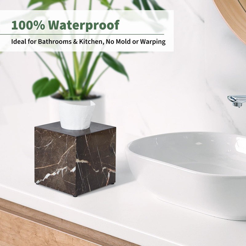 Real Natural Marble Tissue Box Cover, 5.5in Square Holder