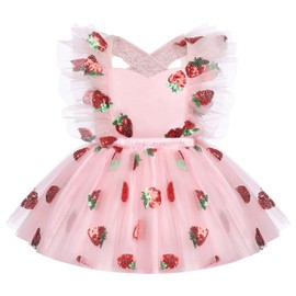 FYMNSI Baby Girl Dress Strawberry Cherry Princess Christening Dress Festive Party Dress Birthday Party Dress 3 Months - 3 Years, pink strawberry