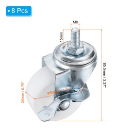 PATIKIL 2 Inch Threaded Stem Casters Wheels with Brake, 8 Pack Locking Swivel Wheels Wire Shelf Caster Wheels 110Lbs Load Capacity for Furniture Shelving Rolling Cart, White