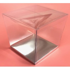 Durapak Supplies 24 PCS 4 x 4 x 4-1/2" Tuck Top w/Silver Card Bottom, Clear Plastic PVC Boxes for Party Favor Wedding Favor, retail products packaging and display