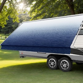 AlphabetAcre Heavy-Duty 11ft RV Awning Replacement Fabric - 18.5oz Heat-Sealed Vinyl Camper Awning Replacement，UV Resistant & Weatherproof, Universal Canopy for Most RVs and Trailers，Ombré Blue