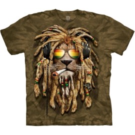 The Mountain DJ Jahman Rasta Lion Smoking Headphones Sunglasses Green T-Shirt Mountain S-3X - L