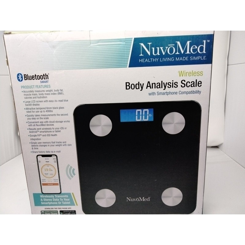 NUVO MED BODY ANALYSIS SMART SCALE BLUETOOTH SMARTPHONE COMPATIBILITY. NEW
