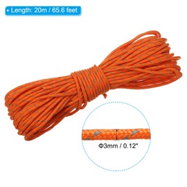PATIKIL 65 Feet Reflective Guyline Camping Paracord, 3mm Tent Cord Guyline Rope Nylon Paracord Rope for Camping Tent Tarp Hiking, Orange (20M)