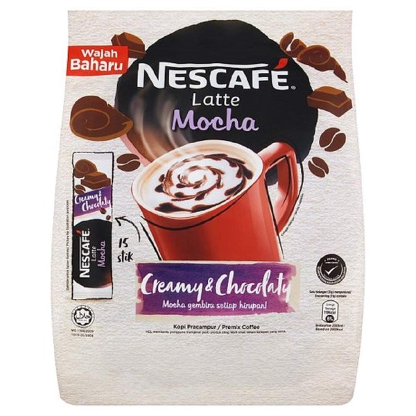 Nescafe 3 en 1 café MOCHA Latte - Paquetes de café instantáneos - Mezcla de café con sabor a una sola porción (15 palos)