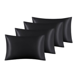 Bedsure Pillow Cases 4 Pack - Similar to Silk Pillowcase, Satin Pillowcase for Hair and Skin with Envelope Closure, Gifts for Women, Queen & Standard Size 50x75 cm, Black
