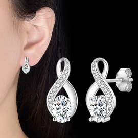 Stud Earrings for Women, Infinity Earrings with Cubic Zirconia Dainty Hypoallergenic Silver Stud Earring Jewellery for Teen