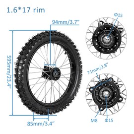 ICONSPORTSS 17" Front Dirt Bike Wheel Assembly - 1.6x17 Rim, 2.75-17 70/100-17 Knobby Tire, Inner Tube, and Disc Brake - Fits 110cc 125cc 140cc Dirt Bikes
