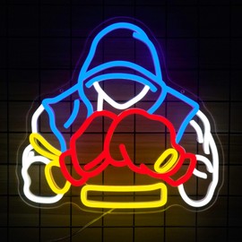 Boxer Neon Sign Boxing Gifts for Men Dimable LED Boxing Neon Light for Sports Rooms Gym Decor and Man Cave Perfect Boxing Gifts for Men Boxing Lovers Fight Fans and Athletes(12.8×12.1inch)