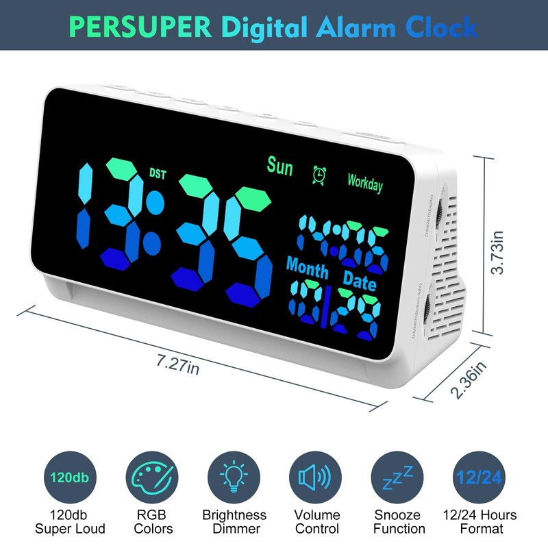 PERSUPER 120db Super Loud Alarm Clock for Heavy Sleepers, Bluetooth