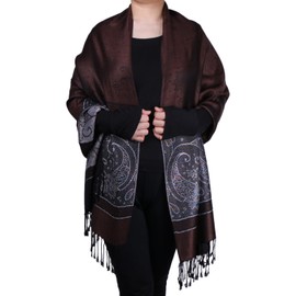 TZ Promise Women Tow Tone Pashmina Reversible Paisley Shawl Wrap Jacquard Scarf w/Fringes (Coffee(01))