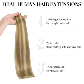 DOORES Hair Extensions Tape-in, Light Blonde Highlights Golden Blonde 50 cm (20 Inches) 50 g 20 Pieces, Tape-in Real Hair Extensions Real Hair Tapes Straight Hair