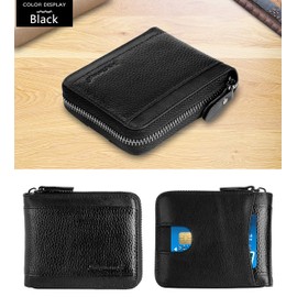 RFID Wallet for Men Leather Zip Wallet Bifold Card Holder Purse with Zipper Coin Pocket(Black-21)