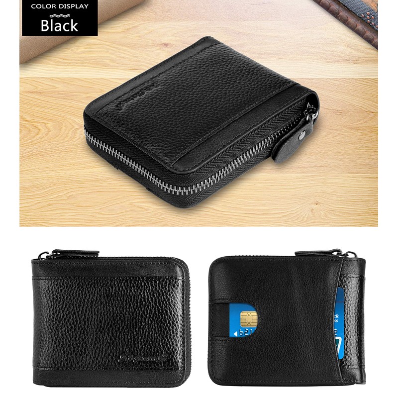 RFID Wallet for Men Leather Zip Wallet Bifold Card Holder