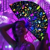 Womwpmt Large Rave Fan UV Glow Hand Fan, 13 Inch