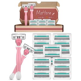 Mohern- Maquinillas de afeitar para mujer con piel sensible, 15 hojas de recambio, 6 hojas de afeitar para mujer, incluidas 2 maquinillas de afeitar de viaje para mujer con 15 hojas de recambio, color