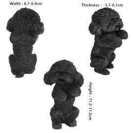 Nupuyai Poodle Figurine Decorative Black, Resin Obsidian Stone Dog Figure Crystal Puppy Statue Gemstone Animal Sculpture for Lucky Charm Home Office Decoration