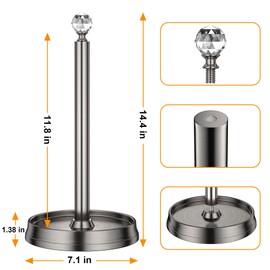 KASUNTO Paper Towel Holder (with Crystal Ball) Steel Paper Towel Holder countertop，Paper Towel Holder Stand for Kitchen Countertops, Bars & Dining Tables,Fits Standard & Jumbo Rolls,Brushed Nickel