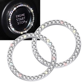 ToBeQueen Bling Car Crystal Rhinestone Ring Emblem Sticker, Car Interior Decoration, Bling Car Accessories for Women, Push to Start Button, Key Ignition Starter & Knob Ring (White)