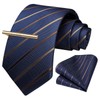 HISDERN Men's Necktie, Business Necktie, Pocket Square, Tie Clip, 3-Piece