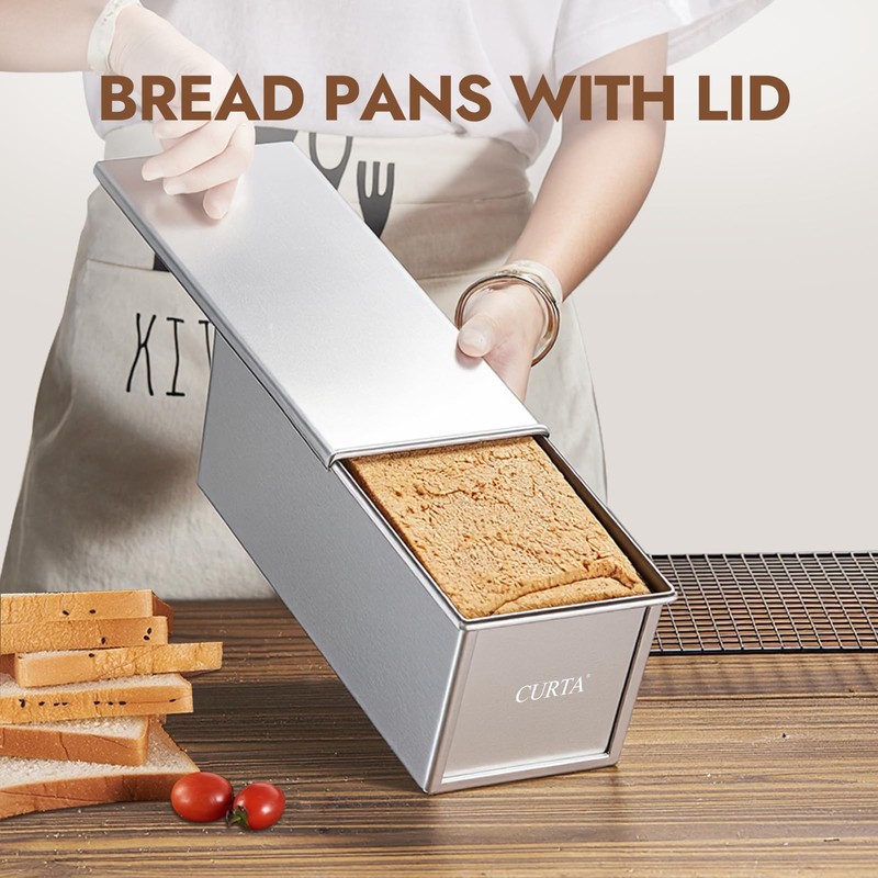 CURTA 2 Pack Pullman Loaf Pan with Lid, 2.2 lb