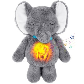 Baby Soothers Breathing Stuffed Animal for Sleep,Baby Plush Sound Machine with Lullaby Music and Mother’s Heartbeat for Newborn,Sleep Buddy Soothing Breathing Stuffed for Adults and Kids Elephant