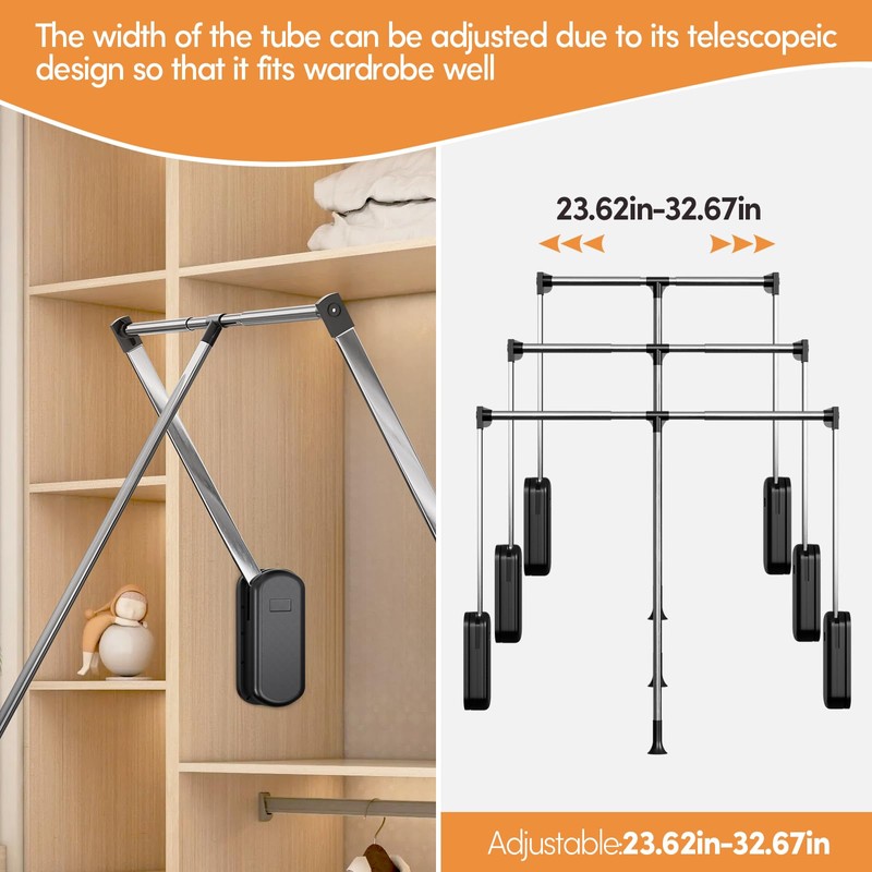 Tcatec Pull Down Closet Rod 23.62-32.67 Inch Adjustable Pull Down