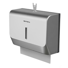 Bertreno Commercial Paper Towel Dispenser Wall Mounted C-fold Hand Towel Dispenser for Bathroom Adhesive Paper Hand Towel Dispenser with Key Lock Silver