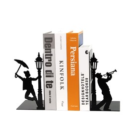 Weibefee Book Ends for Shelves Decorative,Metal Book End Nonskid Book Holder Book Stopper Home Decor for Movies/CD/Video Games (Set of 2)