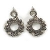 Vintage Inspired Textured Circles with Hematite Crystals Drop Earrings in