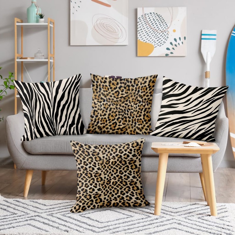 Sagielio Animal Print Throw Pillow Covers 18x18 Set of 4,