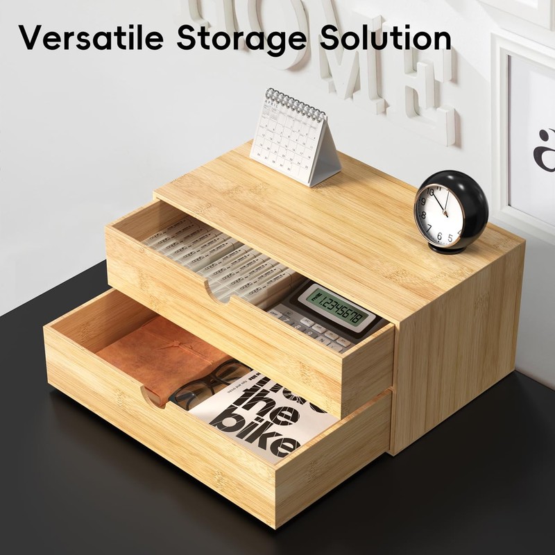 Neando Bamboo Desk Organizer with 2 Drawers, Wooden Countertop Drawers