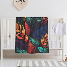 E-RIDES 76x100CM Small Flannel Blanket, Colorful Leaf Dance Blanket for Babies, Kids, Cat, Dog, Travel - Lightweight Blanket for Couch, Bed, Car, and Stroller, Idea Birthday Gift