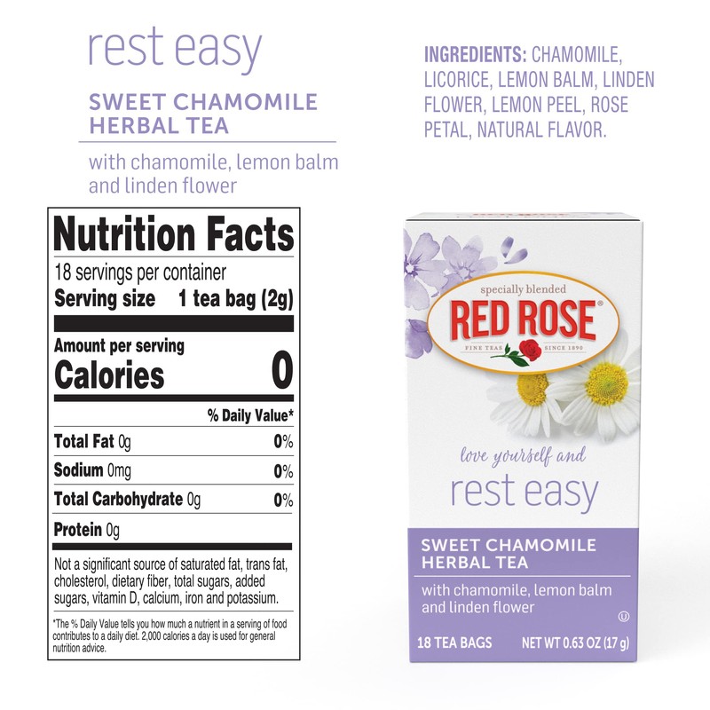Red Rose Blossoms Sweet Chamomile Herbal Tea Caffeine Free Herbal