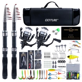 Goture Fishing Rod and Reel Combos-2PCS Telescopic Fishing Pole+2PCS Pre-Loaded Spinning Reels with Carrier Bag, Telescopic Rod Reel Lures Kit for Starter Travel Saltwater Freshwater