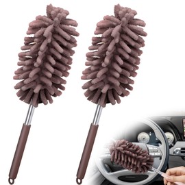 2 PCS Car Interior Duster with Extension Pole, Microfiber Car Dusters with Bendable Head, Cars Duster Exterior&Interior Scratch Free, for Cleaning of Vehicle Details, Offices, Window, Furniture(Brown)
