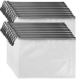 AUSTARK 20Pcs Zipper Document Pouch, Zippered File Bags, PVC Mesh Cross Stitch Bags, Board Games Storage Bags for Office School Home Travel (A4 Size 13.4 x 9.4 Inches, White and Black)