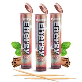 PurePix EnergyPix - Extra Thick Caffeine Flavored Toothpicks with L-Theanine, B12 & B6 for Focus & Energy - Sugar-Free Alternative to Energy Mints & Gum - 20 Count, (Cinnamon Ice 3 Pack)