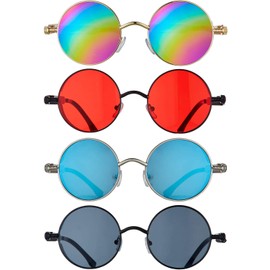 4 Pieces Retro Steampunk Sunglasses Vintage Gothic Round Sunglasses Circle Steampunk Glasses for Women Men (Orange, Black, Blue, Rainbow)